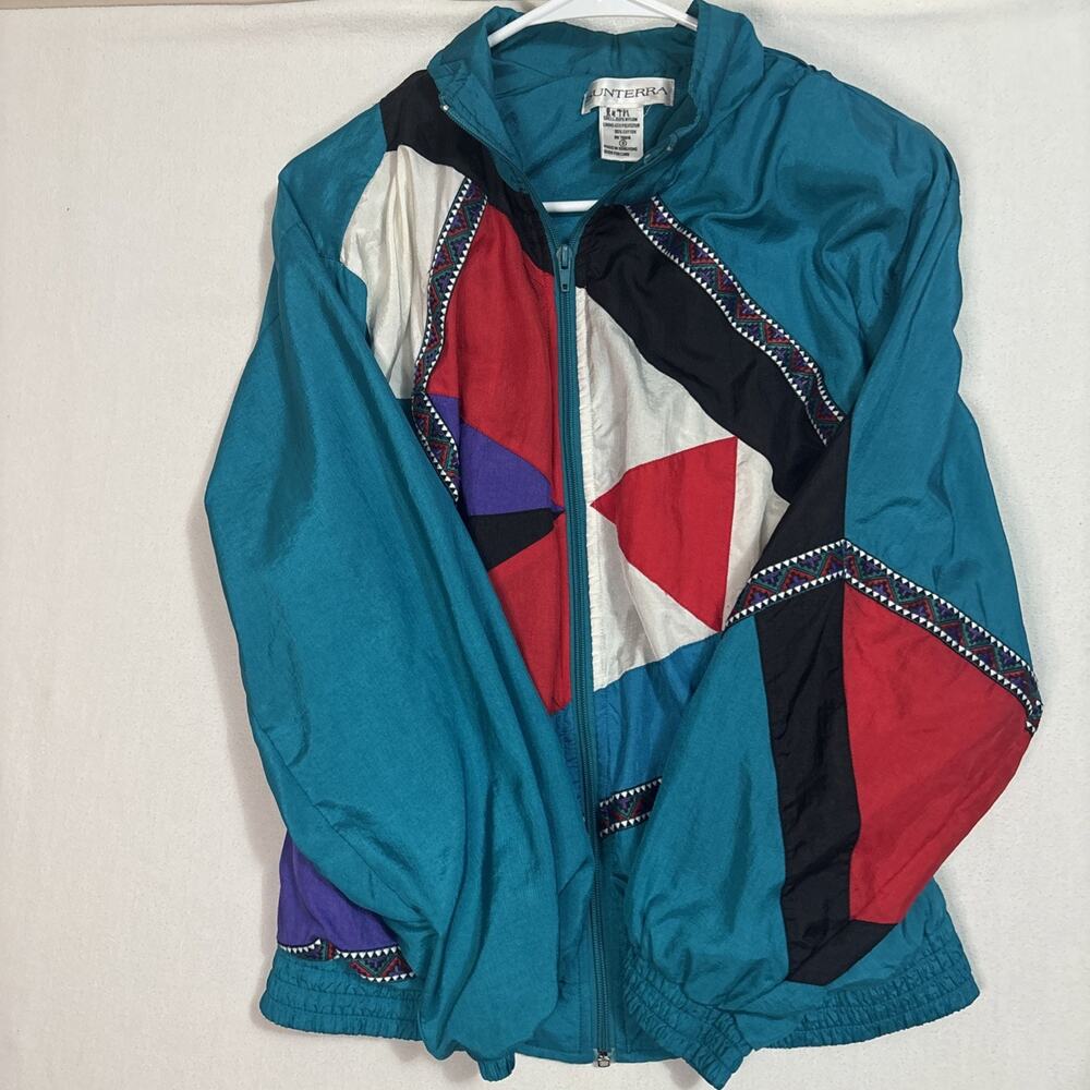 Vintage Sunterra Women’s Small Full Zip Windbreaker Jacket Multicolor Retro